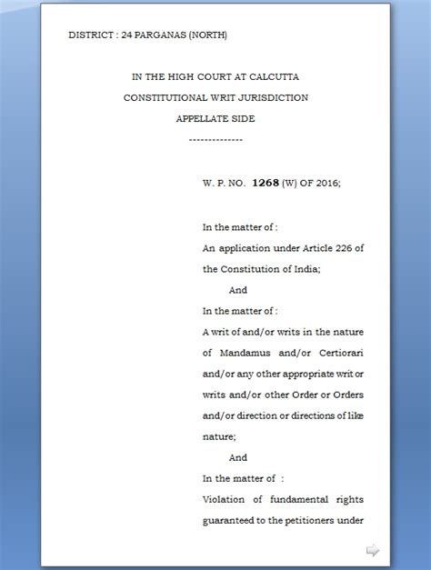 Writ Petition Format in Word Format