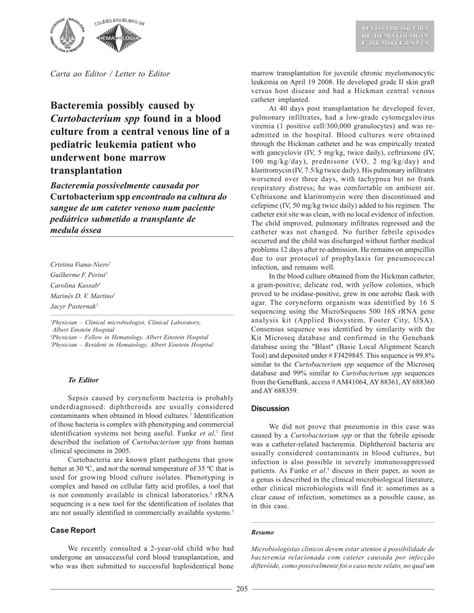 (PDF) Bacteremia possibly caused by Curtobacterium spp found in a blood culture from a central ...