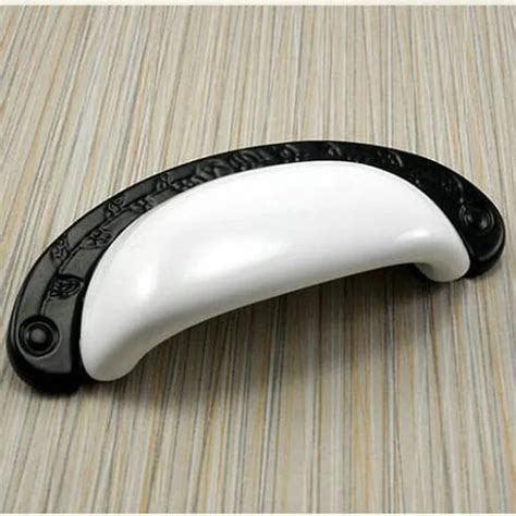 96mm modern simple white black cup furniture handles white ceramic cabinet drawer pulls knobs ...