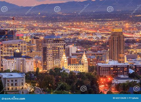 Downtown Salt Lake City, Utah at Night Stock Photo - Image of tourism ...