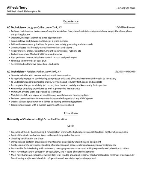 AC Technician Resume Samples | Velvet Jobs