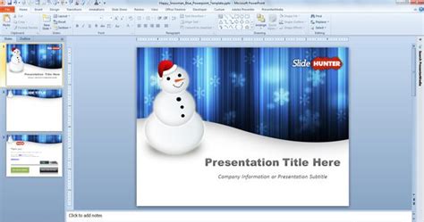 Happy Snowman Blue PowerPoint Template