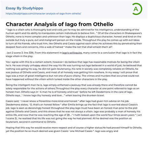 Character Analysis of Iago from Othello Essay Example | StudyHippo.com