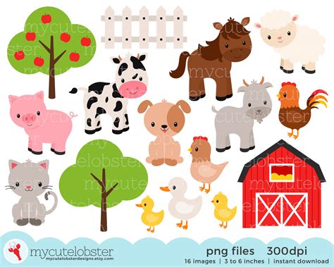 Farm Animals Clipart Set Farm Barn Farmyard Animals ...