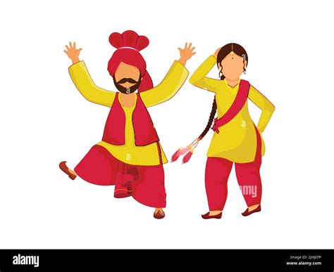 Cartoon Punjabi Couple Doing Bhangra Dance In Red And Yellow Color Attire Stock Vector Image ...