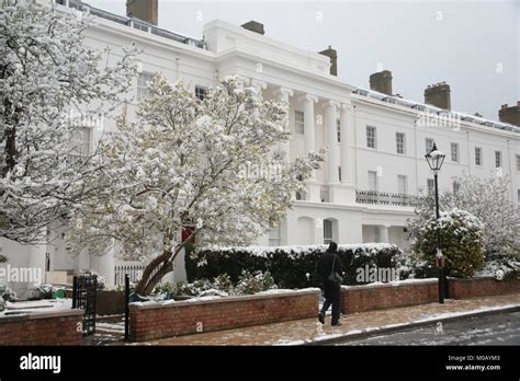 The Crescent, Alverstoke, Gosport, Hampshire, England, UK: sudden snow storm in April 2008 Stock ...