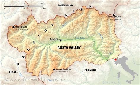 Aosta Valley Physical Map