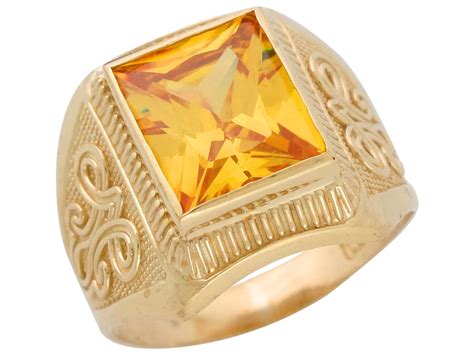 10k or 14k Yellow Gold Simulated Yellow Topaz November Birthstone Mens ...