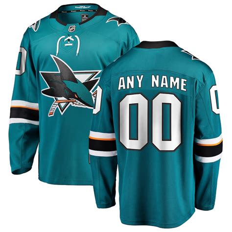 Fanatics Branded San Jose Sharks Youth Teal Home Breakaway Custom Jersey