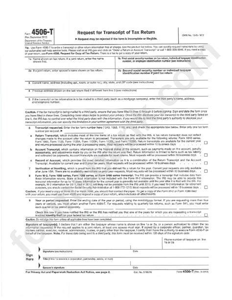 Form 4506-T - Form Request For Transcript Of Tax Return printable pdf download