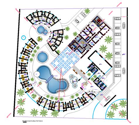 The resort plan detailed dwg file. - Cadbull