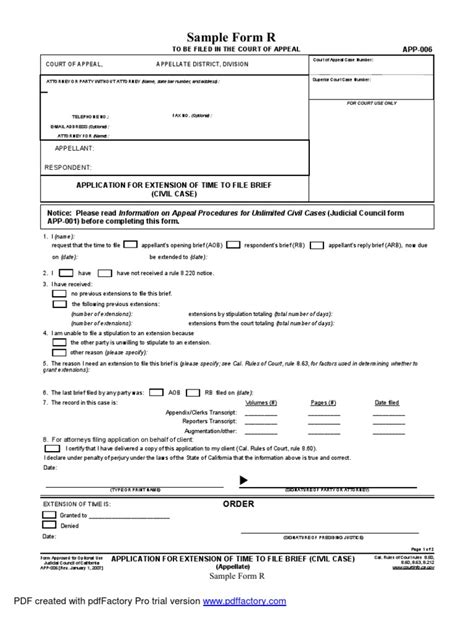 Appellate Court - California - Application to Extend Time to File Brief ...