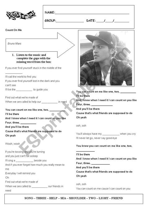 Count on me by Bruno Mars - ESL worksheet by CrisCano