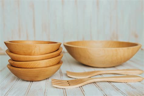 15 inch Maple Wooden Salad Bowl Set with Bee's Oil Finish | Holland ...