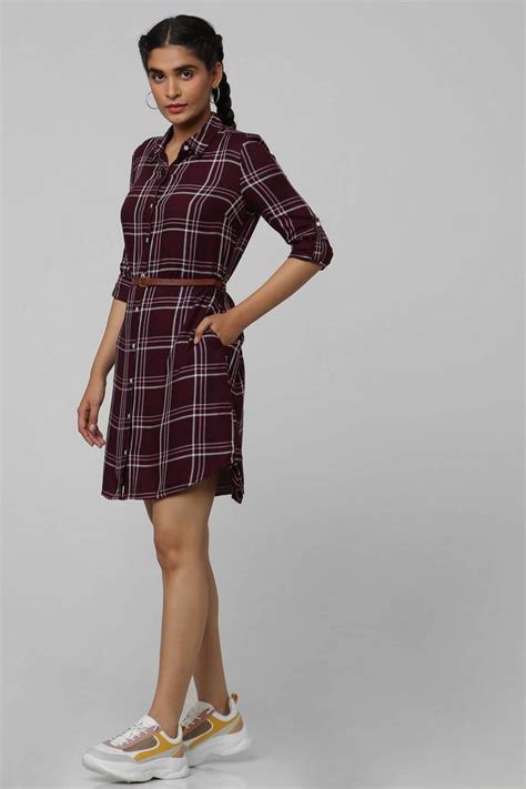 Buy LIFE Berry Checks Collar Neck Rayon Womens Regular Dress | Shoppers ...