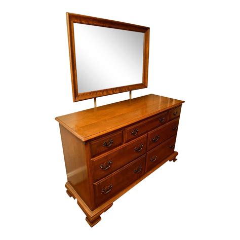 1960s Ethan Allen Maple Bedroom Dresser and Mirror - A Pair | Chairish