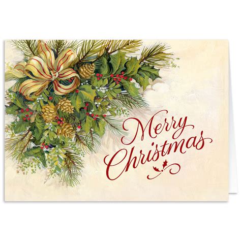 Personalized Christmas Greenery Christmas Card Set of 20 - Miles Kimball