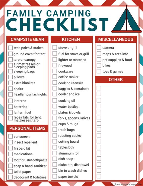 Family Camping Checklist Free Printable - Glue Sticks and Gumdrops