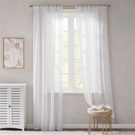 SCM Organza White Curtains Bedroom Curtain - 2 Panels Classical Solid Voile Sheer High Thread ...