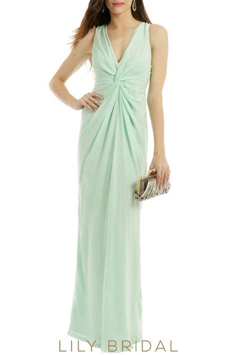 Mint Green Sheath Sleeveless V-Neckline Floor Length Bridesmaid Dress ...