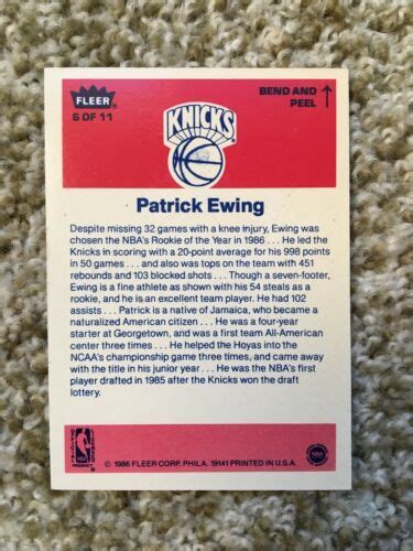 Mavin | 1986 Fleer Sticker Patrick Ewing Rookie RC