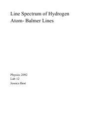 Determining Wavelengths of Balmer Lines in the Hydrogen Atom: | Course Hero