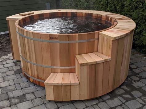 Wooden Hot Tub on Brick Patio