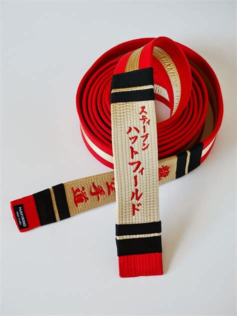 Embroidered Black Belt Red Stripe - Brushed Cotton | Martial Arts | Black belt, Martial arts ...