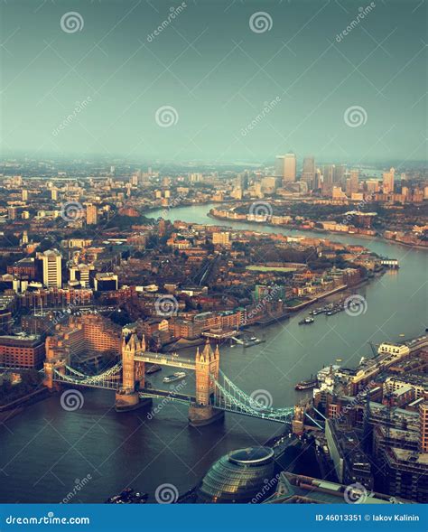 London Aerial View with Tower Bridge Stock Image - Image of boat, night: 46013351