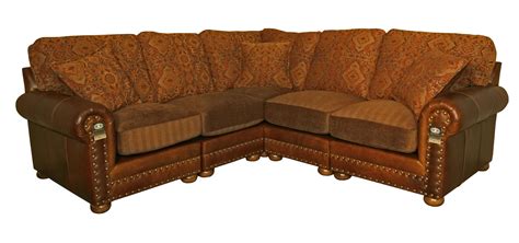 Hinsdale Sectional Sofa Weston Pecan leather and Fabric combo | Brown leather couch decor ...