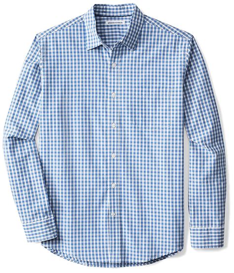 Essentials Men's Regular-Fit Long-Sleeve Casual, Blue Check, Size Large 1G | eBay