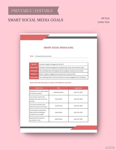 Smart Social Media Goals Template in Google Docs, Google Sheets, Google ...