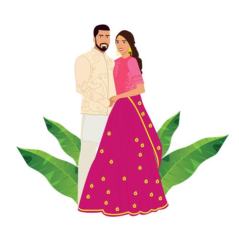 Indian Wedding Couple Together Standing on White Background. Vector ...