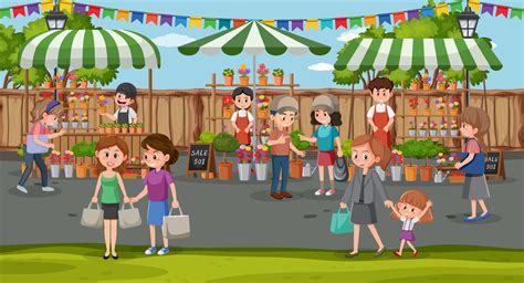 Flea market scene in cartoon style 6890830 Vector Art at Vecteezy