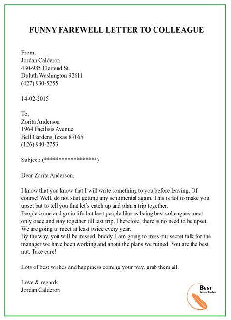 Funny Farewell Letter To Coworkers - 6+ Writing a Touching Farewell ...