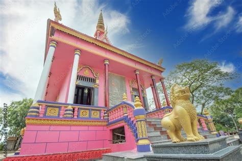 Ancient Khmer pagoda architecture. The main hall of Krang Krhoch Khmer ...