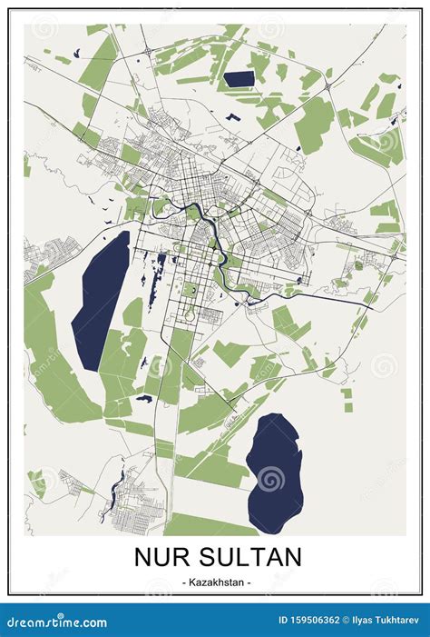 Map of the City of Nur-Sultan, Kazakhstan Stock Illustration - Illustration of park, geography ...