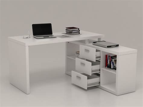 Bureau d'angle avec rangements ALDRIC Blanc, Bureau Vente Unique - Ventes-pas-cher.com