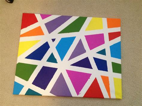 Canvas tape painting. Tape canvas using green painters tape in long directional pieces. Paint ...