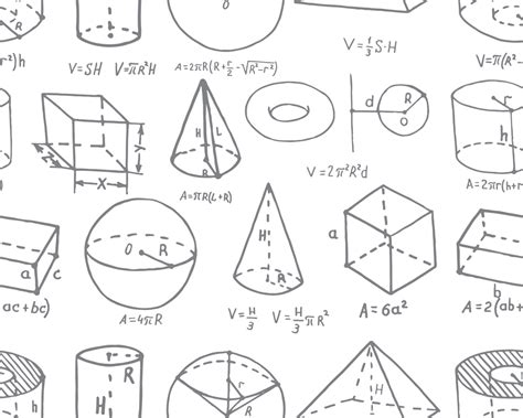 Volumetric geometric shapes with formulas depicted in a doodle s ...