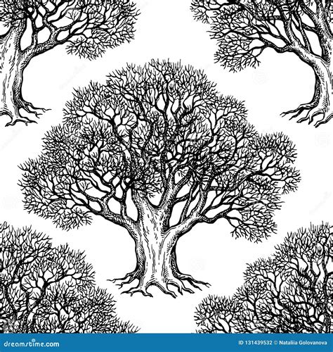 Seamless pattern with oak stock vector. Illustration of branches ...