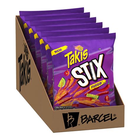 Takis Stix Fuego Corn Sticks 6 Individual Bags, 4oz Each - Hot Chili ...