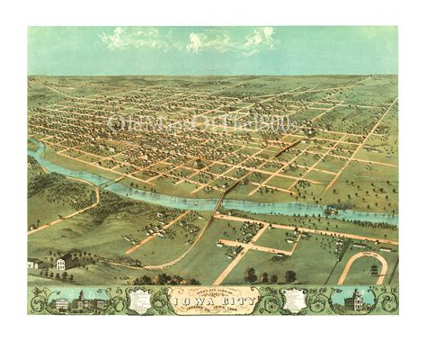 Full color fine art map of Iowa City, Iowa in 1868