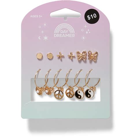 Day Dreamer Kids Hoop & Stud Earrings 6 Pack - Gold Tone | BIG W