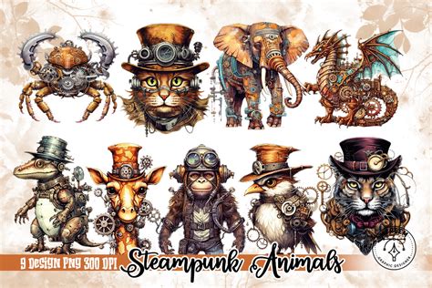 Steampunk Animals Watercolor Sublimation Graphic by mfreem · Creative ...