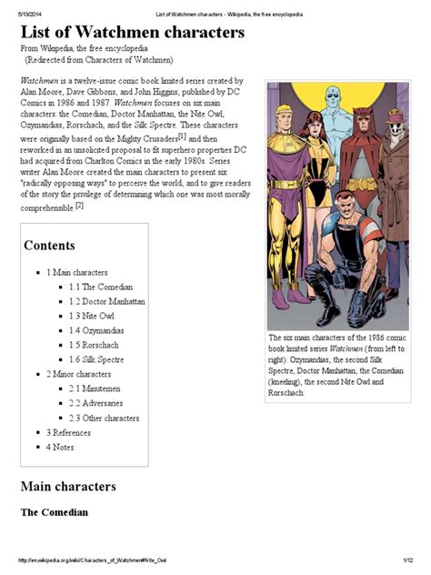 (PDF) List of Watchmen Characters - Wikipedia, The Free Encyclopedia ...