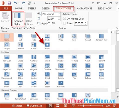 Cách thiết lập hiệu ứng chuyển Slide trong PowerPoint