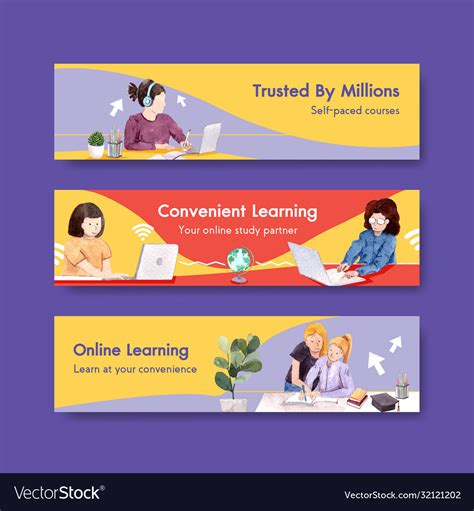 Online learning banner template design Royalty Free Vector