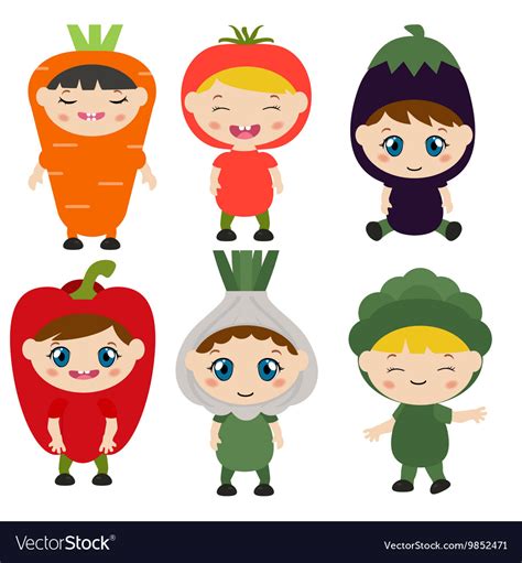 Children dressed like vegetables Royalty Free Vector Image