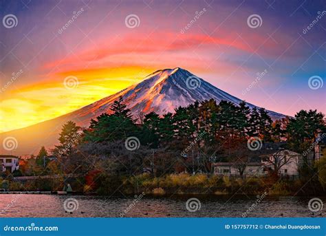 Mountain Fuji and Lake with Bueatiful Sunrise in Winter Season Stock Photo - Image of lake ...